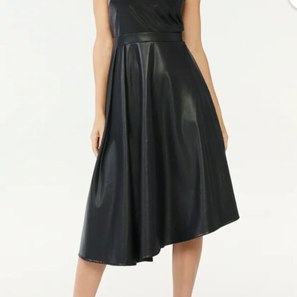 Sofia Vergara NWT SZS Black Faux Leather One Shoulder Dress Goth Timeless Y2K - Picture 5 of 14